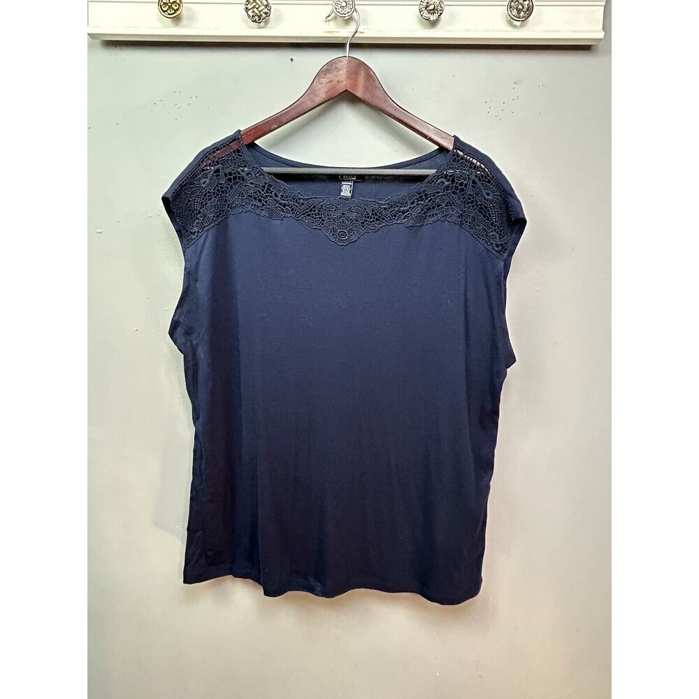 Chaps Sleeveless Top Womens Plus 2X Blue Crochet Accents Basic Boxy Blouse
